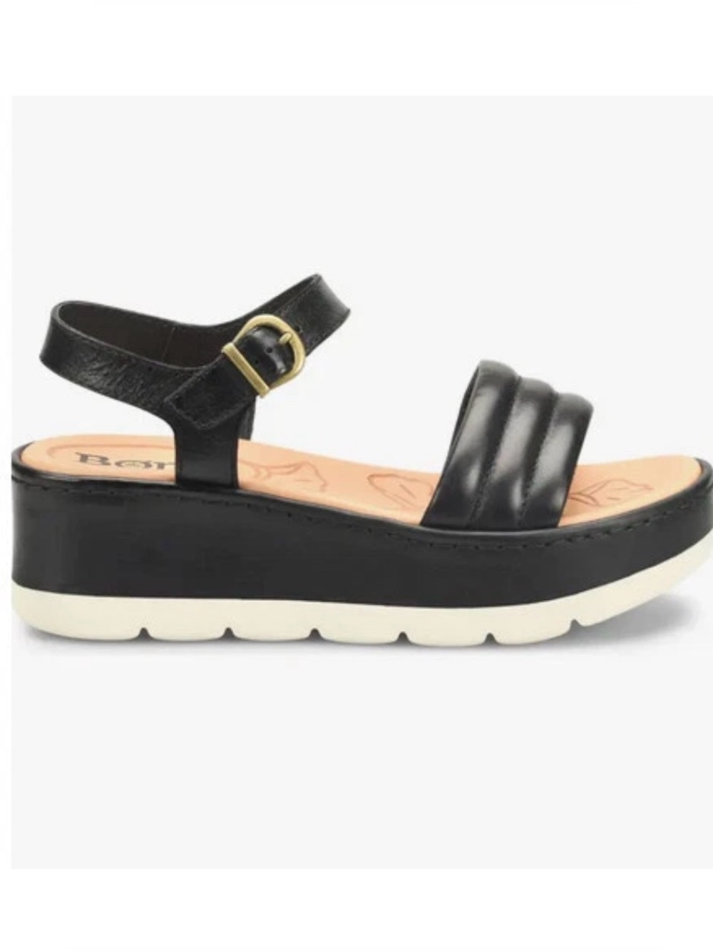 BORN Faro Quilted Leather Ankle Strap Platform Wedge Sandal